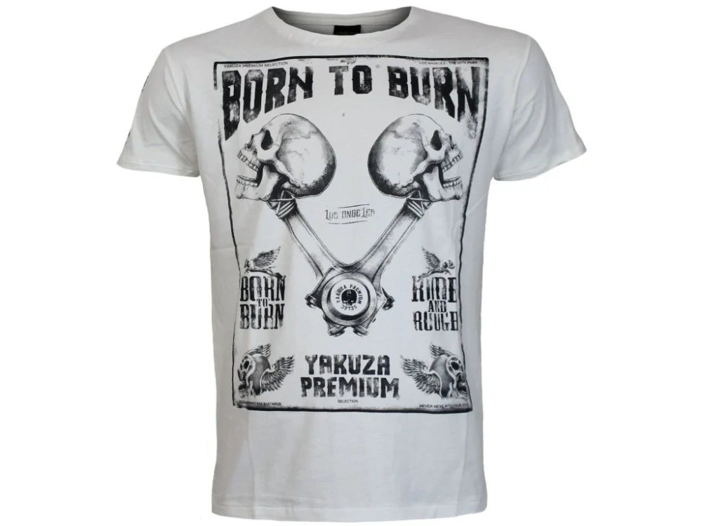 Tričko Yakuza Premium 3819 VINTAGE - bílé (Off White), Rude and Rough, Born to Burn, Los Angeles